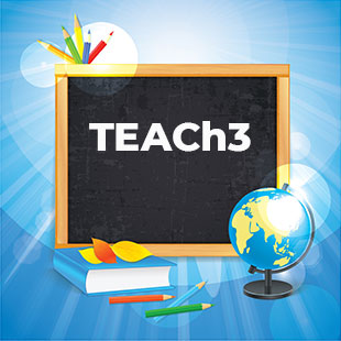 chalkboard with TEACh3 on it