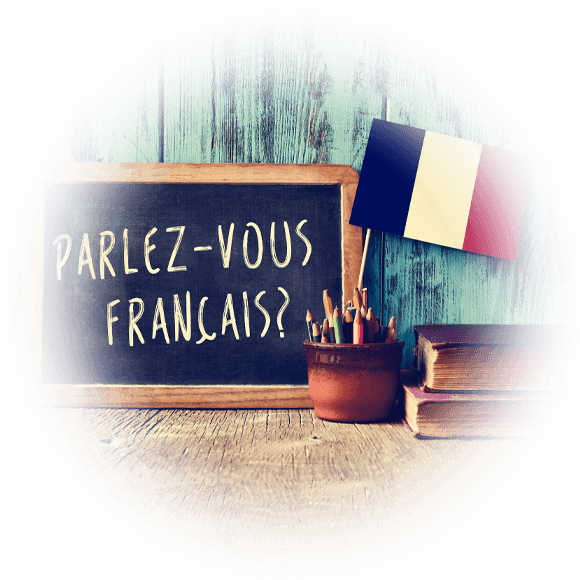 french class chalkboard and flag.